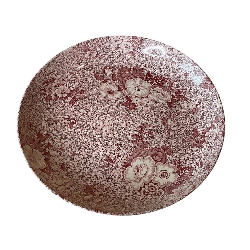 Spode Primula Pasta Serving Bowl Platter Red England 12" Transferware Floral‎
